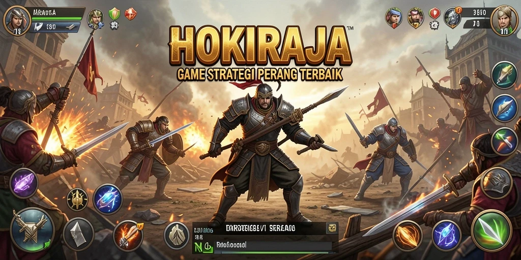 Tampilan layar gameplay HOKIRAJA dengan aksi pertempuran yang seru.