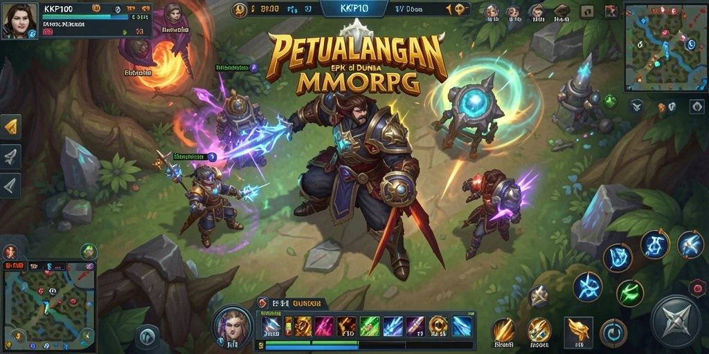 Screenshot KPK100 menampilkan aksi pertempuran di dunia MMORPG yang dinamis.