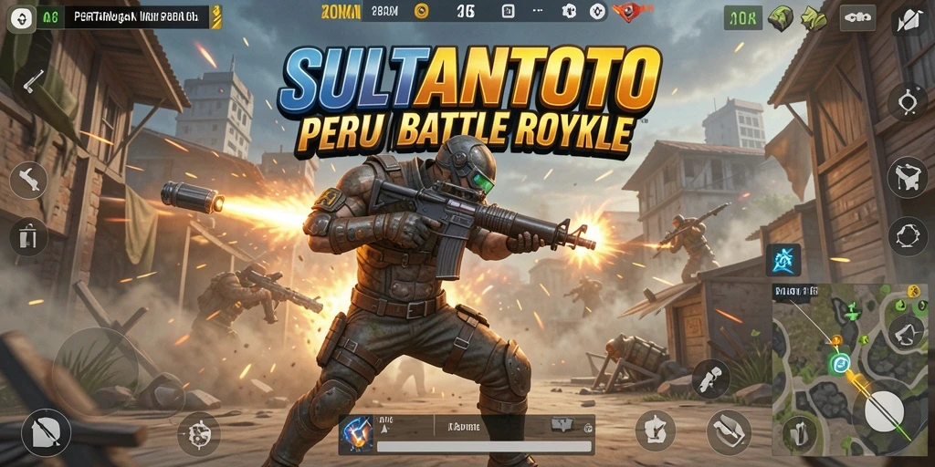 Gameplay SULTANTOTO menampilkan pertarungan mendebarkan di arena Battle Royale.
