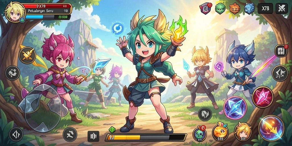 Tampilan gameplay X78 yang menakjubkan dengan karakter anime.